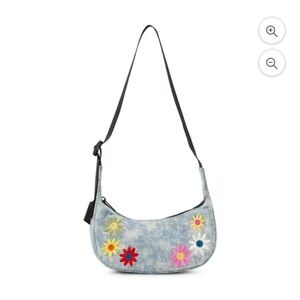 No Boundaries‎ Juniors Crossbody Hobo Bag Denim And Flowers Blue Wash NEW